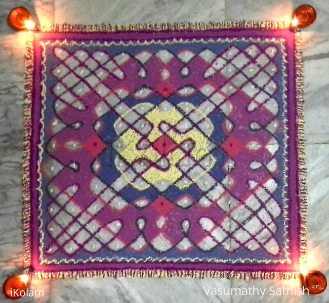 Rangoli: chikku square mat rangoli for holi with 11-11 straight dots