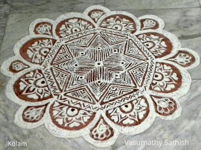 Rangoli: freehand rangoli with rice flour and kavi from my margazhi kolams