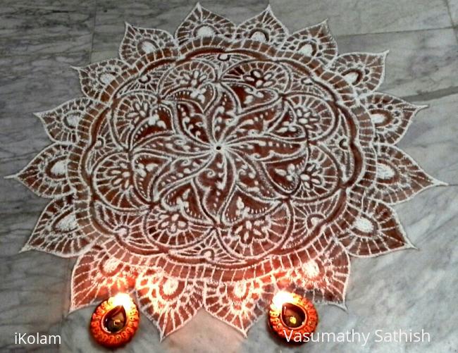 Rangoli: freehand rangoli with rice flour and kavi from my margazhi kolams