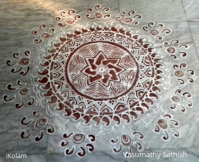 Rangoli: freehand rangoli with rice flour and kavi from my margazhi kolams