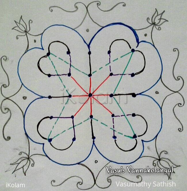 Rangoli: Dotted version for my freehand rangoli 5-5 straight dots