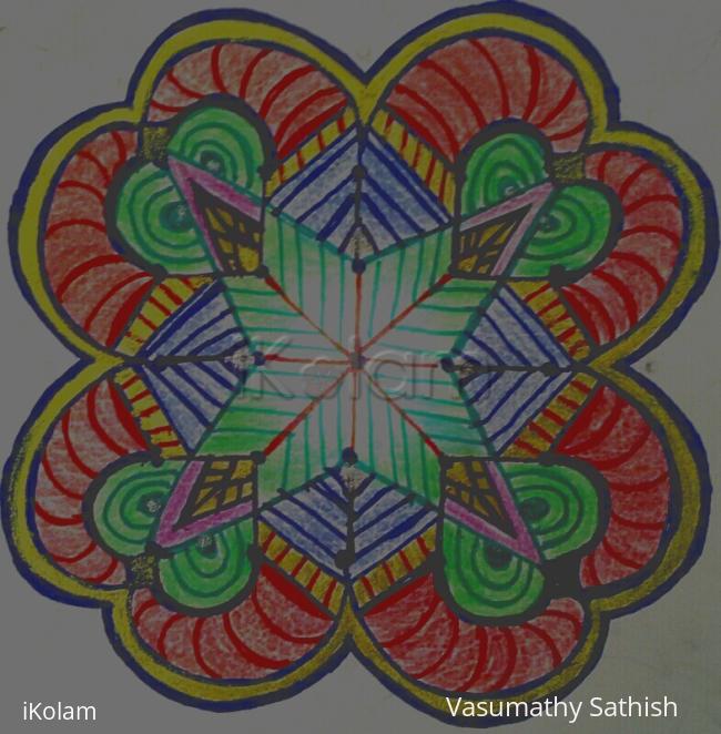 Rangoli: Small Rangoli with 5-5 dots - different colouring of my previous rangoli