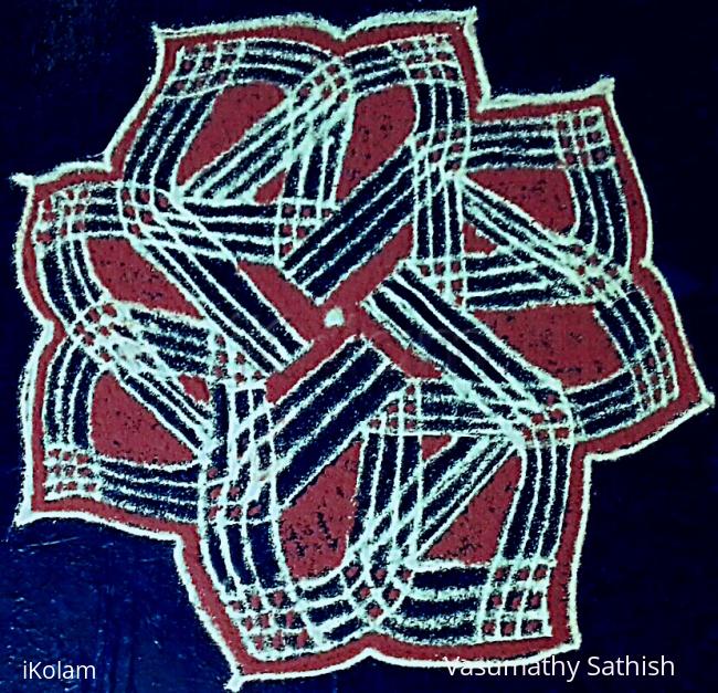 Rangoli:  Padi kolam with Swastik