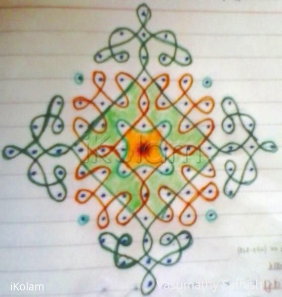 Rangoli: Chikku kolam with 13-1 straight dots.