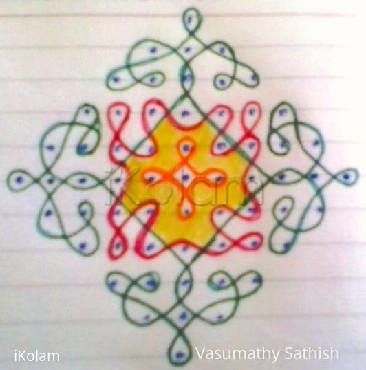 Rangoli: Chikku kolam with 11-1 straight dots.