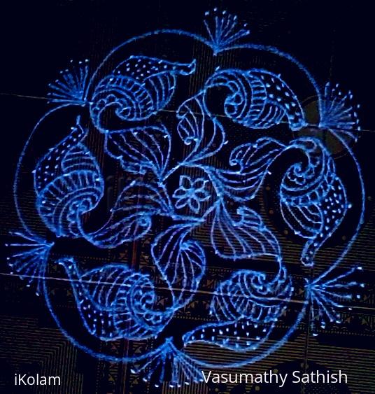 Rangoli: A flower with shell kolam 11-6 interlaced dots.