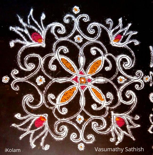 Rangoli: Small padi  kolam  in my Pooja  slab 