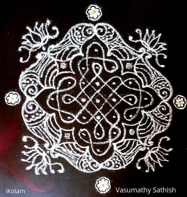 Rangoli: Simple Chikku  with 7-1 straight dots 