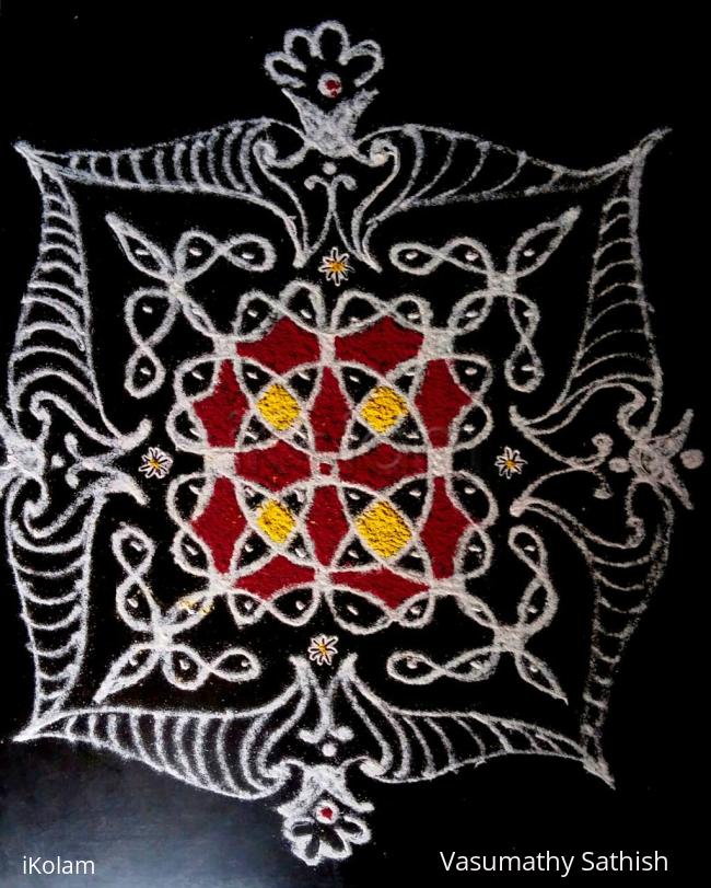 Rangoli: Simple Chikku  with 8-8 straight dots.