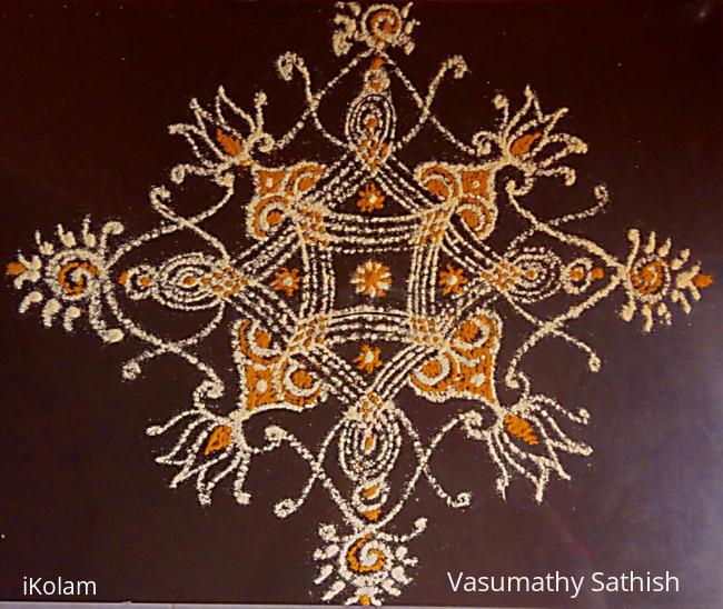 Rangoli: Day 3 Navarathiri Padi Kolam in yellow colour