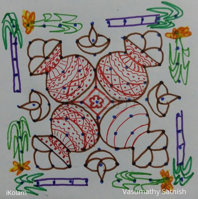 Rangoli: Dotted pongal rangoli paper version 11-11 straight dots. 