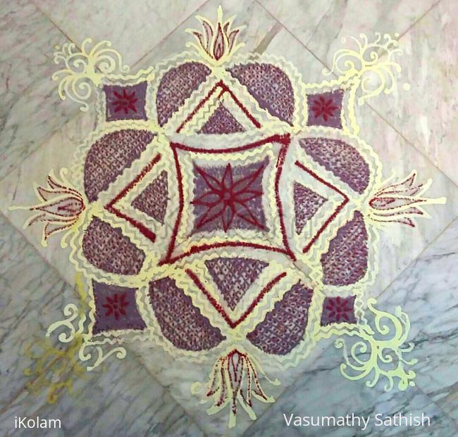 Rangoli: Day 5 Navarathiri Padi Kolam with rice batter, Grey colour  and Kavi