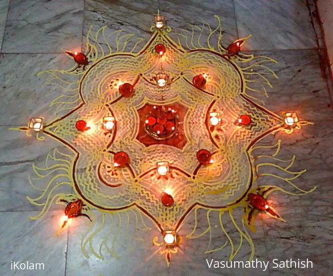 Rangoli: Padi Kolam with rice batter for Karthigai Deepam