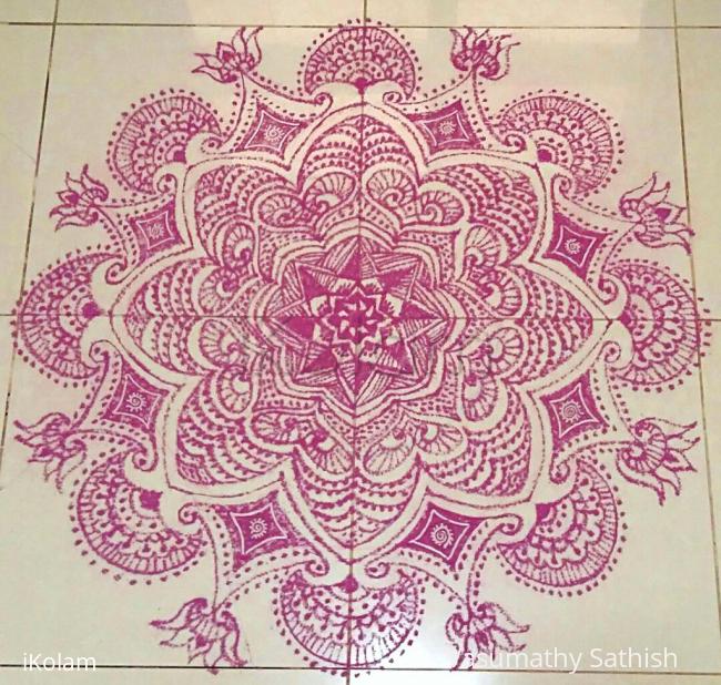 Rangoli: Margazhi Kolam Day 8 - A freehand design with recycled colour. 