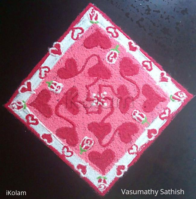 Rangoli: Valentine's Day Special Kolam with 11-1 straight dots 