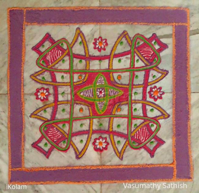 Rangoli: A simple chikku padi kolam with 7-7 straight dots 