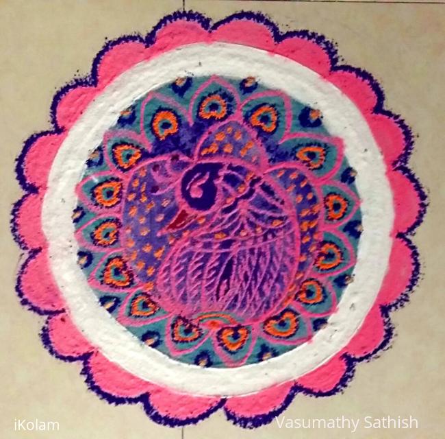 Rangoli: Freehand Peacock Rangoli with colours