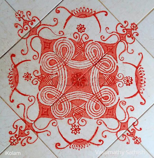 Rangoli: Navarathiri Day 2 Iyengar Padi kolam design In Orange