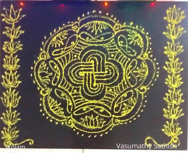 Rangoli: NAVARATHIRI Day 6 Padi Kolam in Yellow Colour