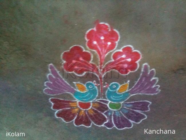 Rangoli: cute birds on flowers