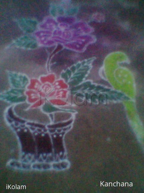 Rangoli: parrot and rose