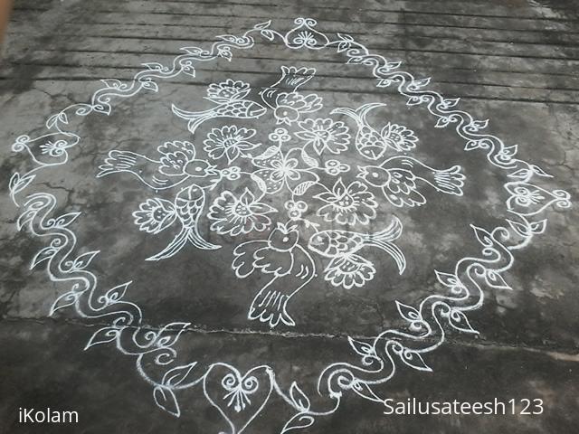 Rangoli: Birdsand fishes kolam,14-2straight dotted kolam