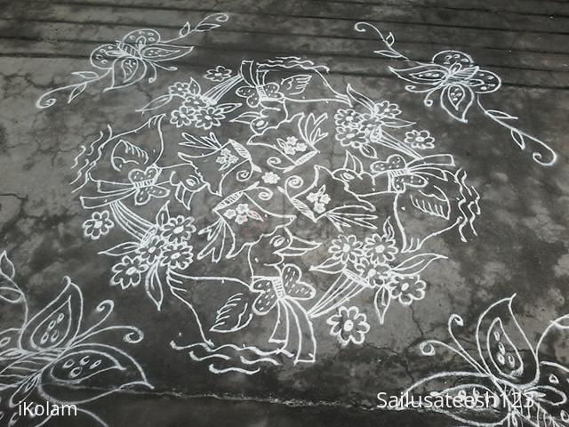 Rangoli: Ducks with boaque...