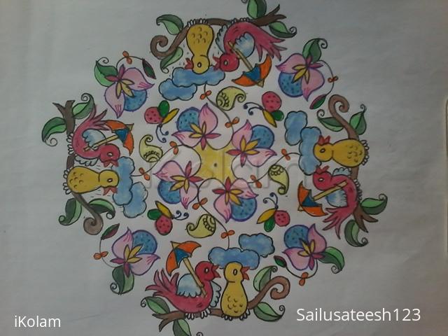 Rangoli: Birds kolam with 21 to 7 dots