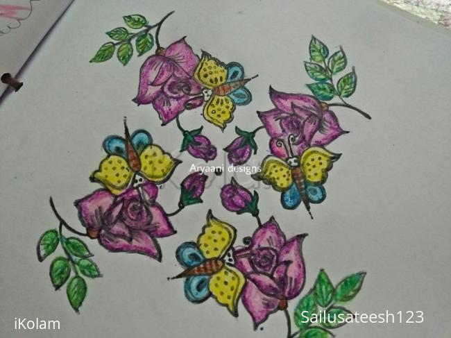 Rangoli: Roses and butterflies..