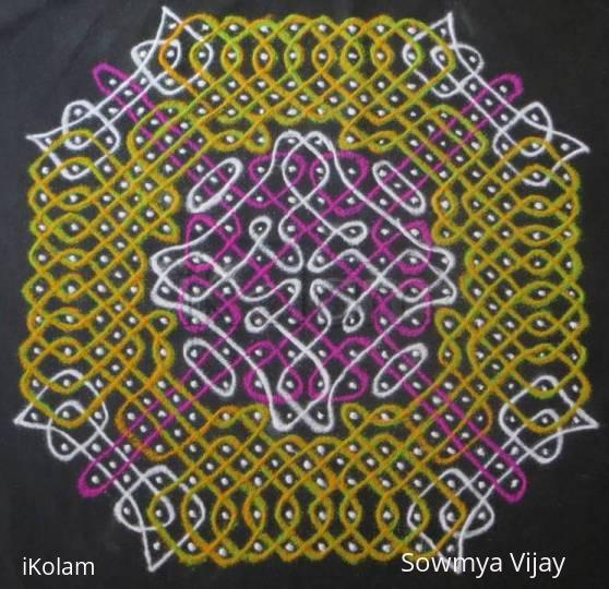 Rangoli: Dotted kolam -Colour chikku kolam